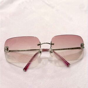Authentic Chanel Pink Rimless Crystal Sunglasses